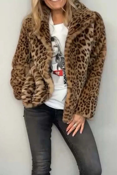 Leopard Furry Long Sleeve Coat