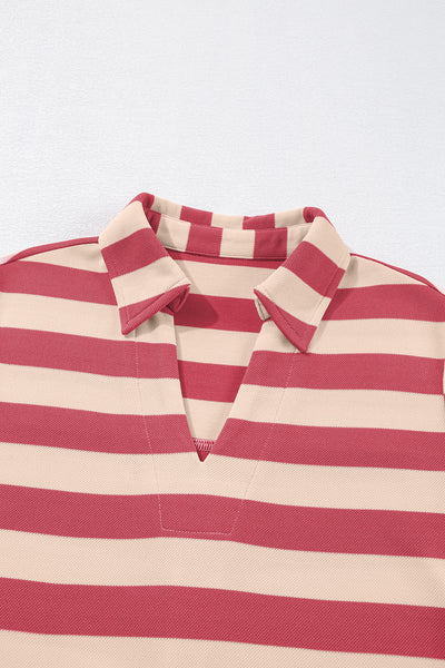 Striped Johnny Collar Long Sleeve Dress