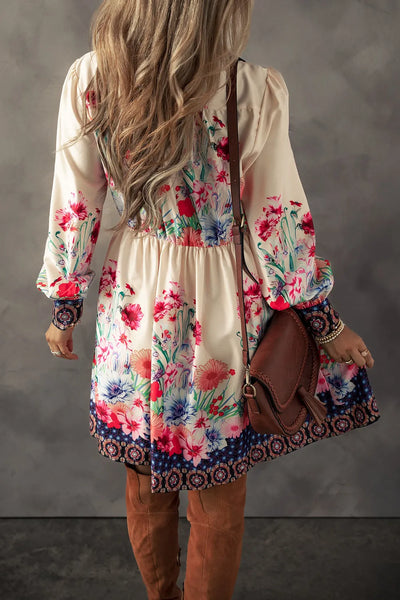 Floral Button Down Lantern Sleeve Dress