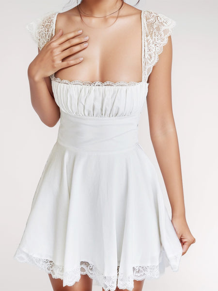 Square Neck Cap Sleeve Mini Dress