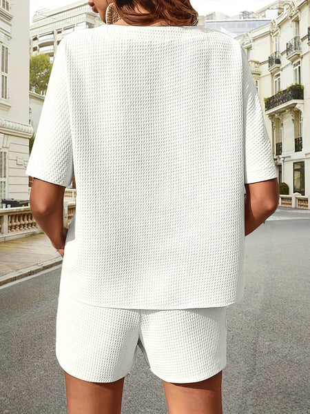 Waffle Knit Half Sleeve Top and Shorts Set