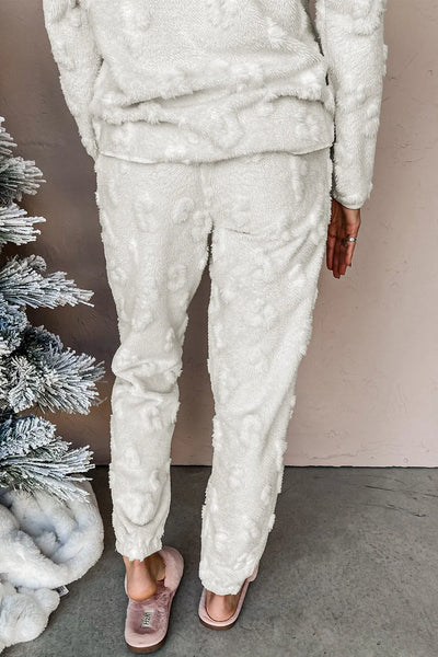 White Cozy Long Sleeve Top and Pants Lounge Set