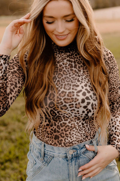 Leopard Long Sleeve Turtleneck Bodysuit