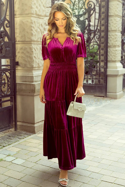 Velvet Short Sleeve Dress with Pockets