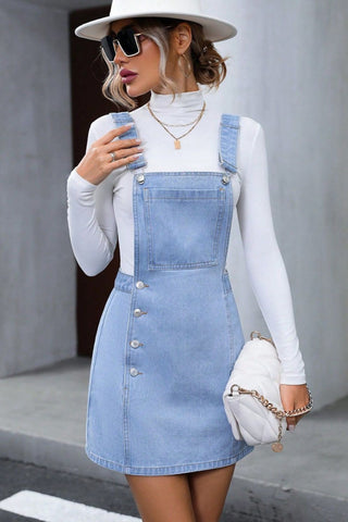 Wide Strap Denim Overall Dress