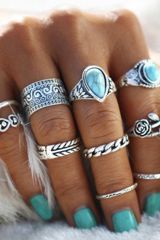 Turquoise 10-Piece Ring Set