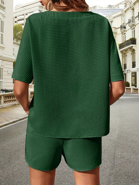 Waffle Knit Half Sleeve Top and Shorts Set
