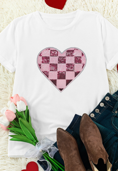 Sequin Checkered Heart T-Shirt