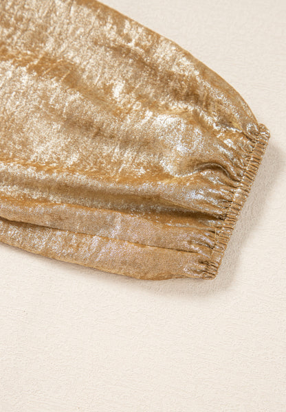 Gold Peplum Three-Quarter Sleeve Blouse