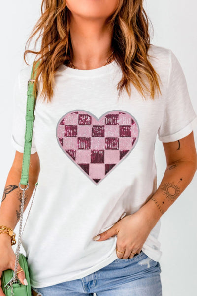 Sequin Checkered Heart T-Shirt