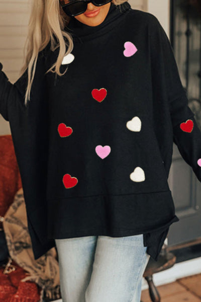Patched Heart Turtleneck Top