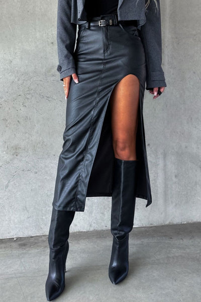 High Slit Midi Skirt with Pockets