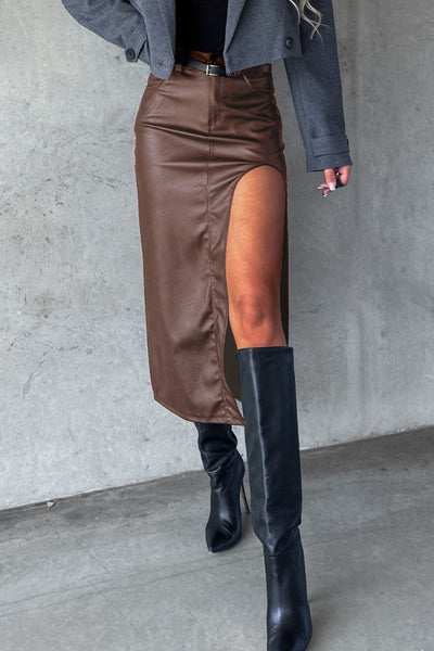 High Slit Midi Skirt with Pockets