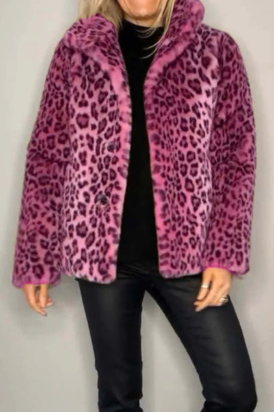Leopard Furry Long Sleeve Coat