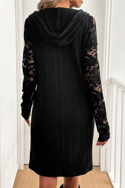 Black Lace Sleeve Hoody Dress