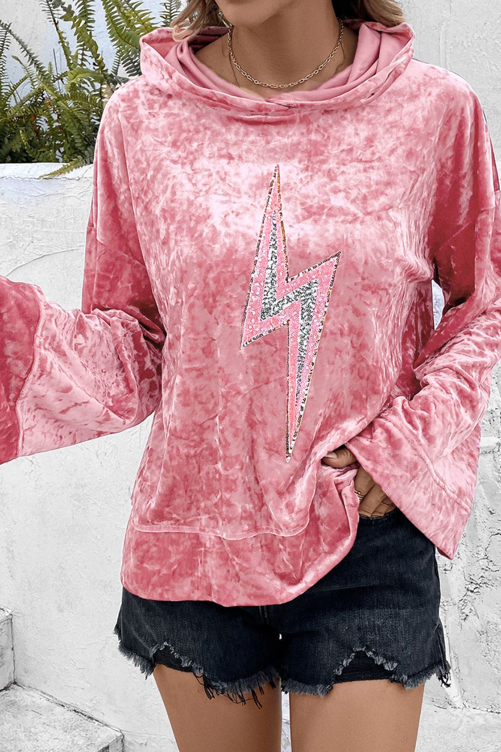 She's Powerful Thunderbolt Crushed Velvet Hoodie
