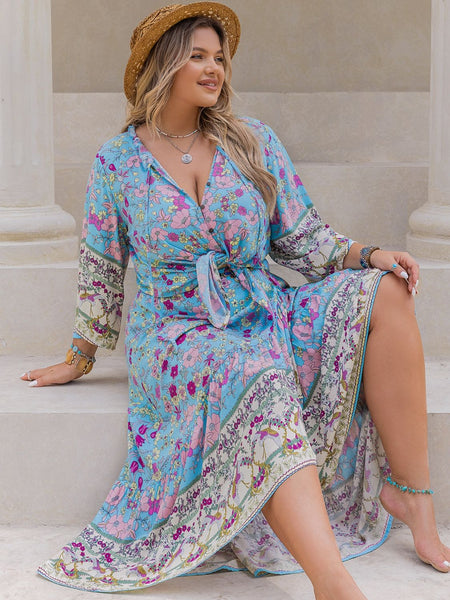 Light Blue Floral Tied Top and Skirt Set