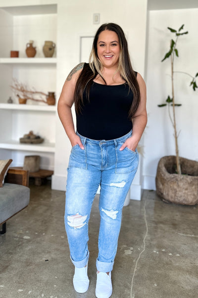 Distressed Leg Straight Jeans