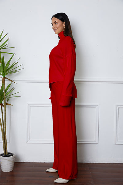 Turtleneck Dropped Shoulder Sweater Set