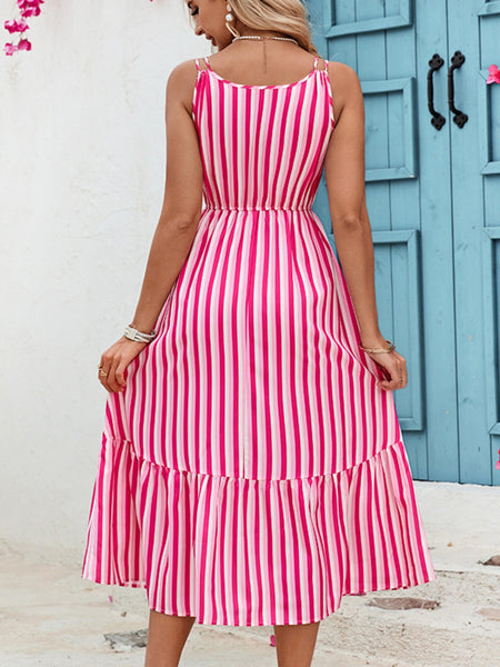 Pink & White Striped Surplice Dress
