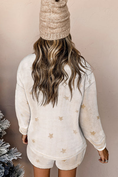 Cozy Tan Star Print Top and Shorts Lounge Set
