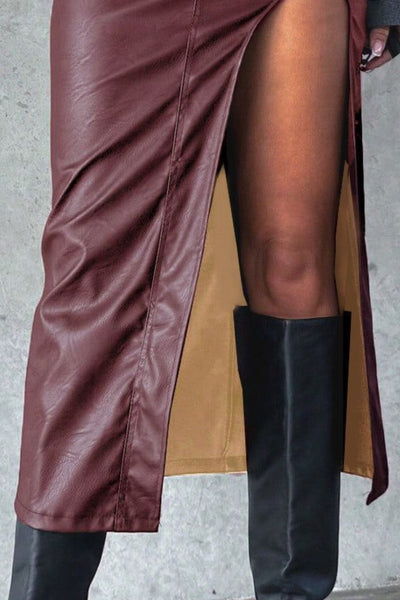 High Slit Midi Skirt with Pockets