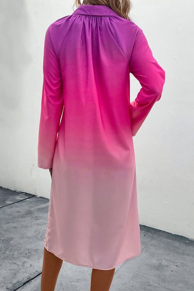 Pink Gradient Long Sleeve Shirt Dress