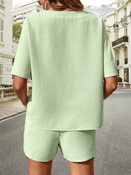 Waffle Knit Half Sleeve Top and Shorts Set
