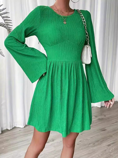 Green Flare Sleeve Mini Dress