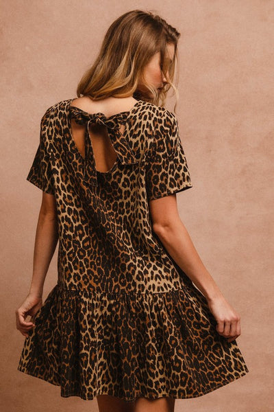 Leopard Print Tie Back Short Sleeve Dress