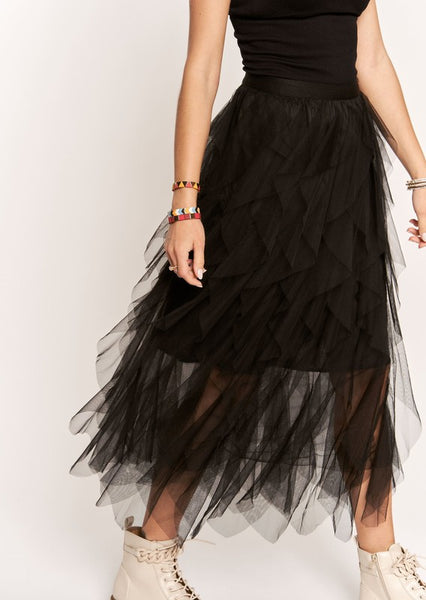 Black Ruffled Midi Skirt