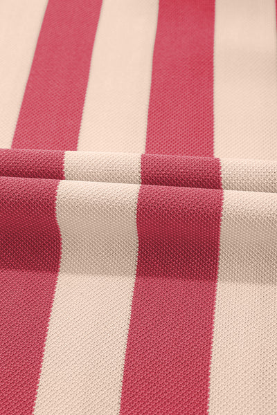 Striped Johnny Collar Long Sleeve Dress