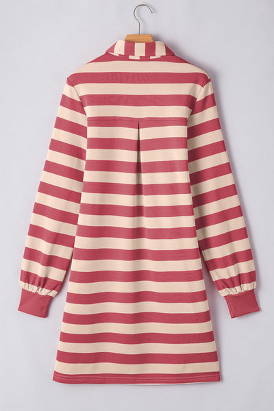Striped Johnny Collar Long Sleeve Dress