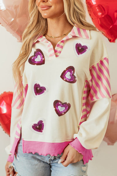 Sequin Hearts & Stripes Long Sleeve Sweatshirt