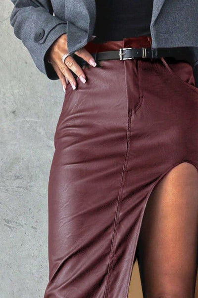 High Slit Midi Skirt with Pockets