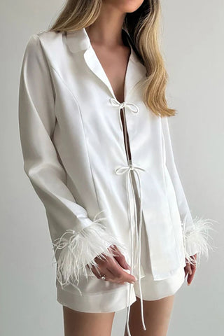 White Feather Trim Lounge Set