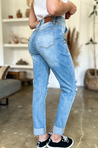 Distressed Leg Straight Jeans