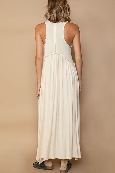 Cream Sleeveless Front Slit Maxi Dress