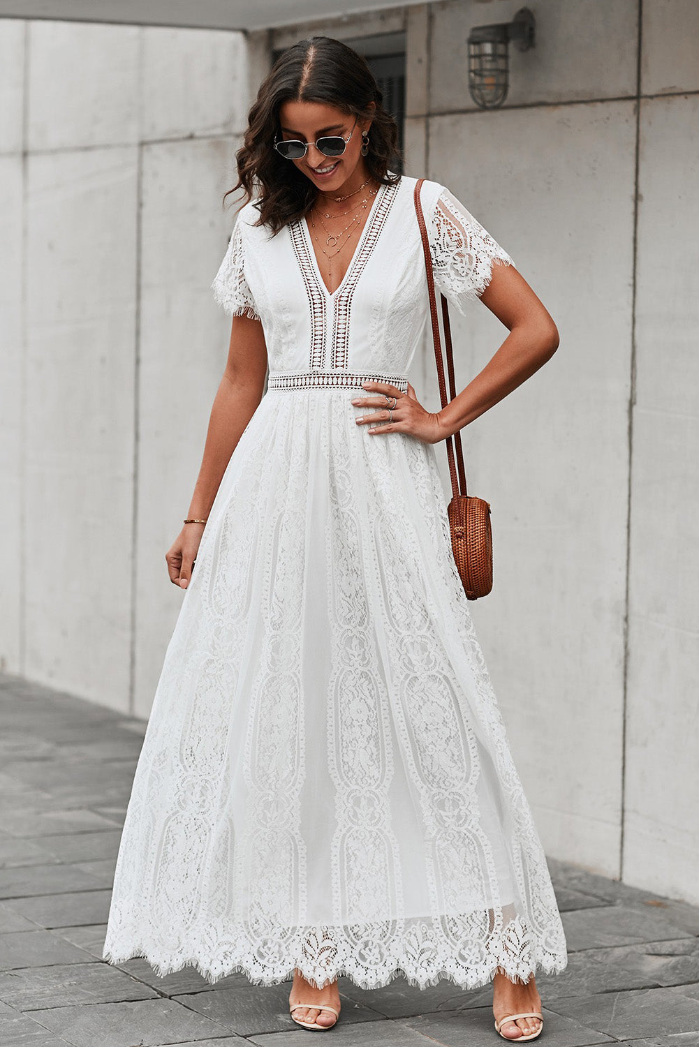 Scalloped Trim Lace Maxi Dress Miss to Mrs Boutique Scalloped Trim Lace Maxi Dress Miss to Mrs Boutique