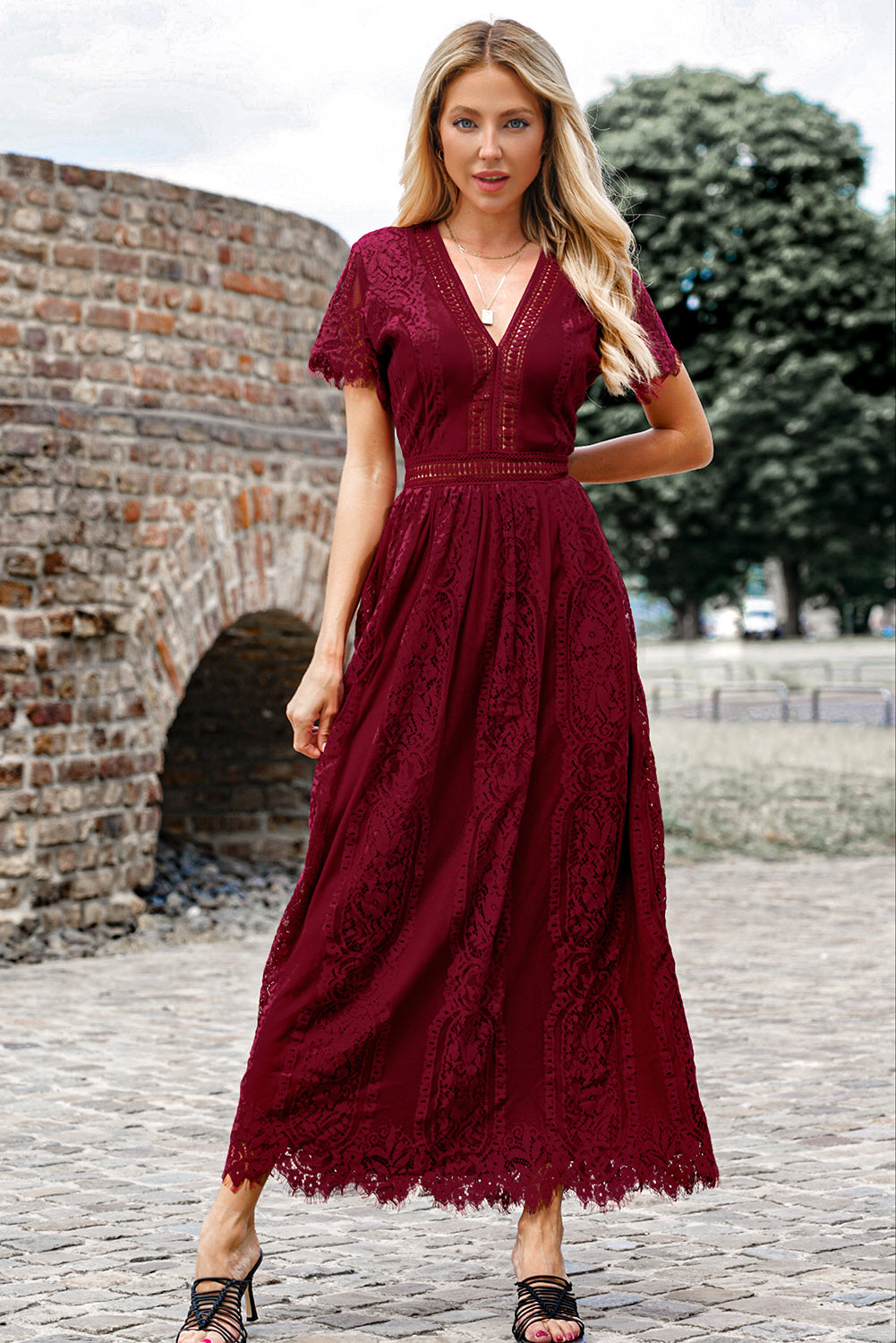chinese dress ladies Scalloped Trim Lace Maxi Dress – Miss to Mrs Boutique